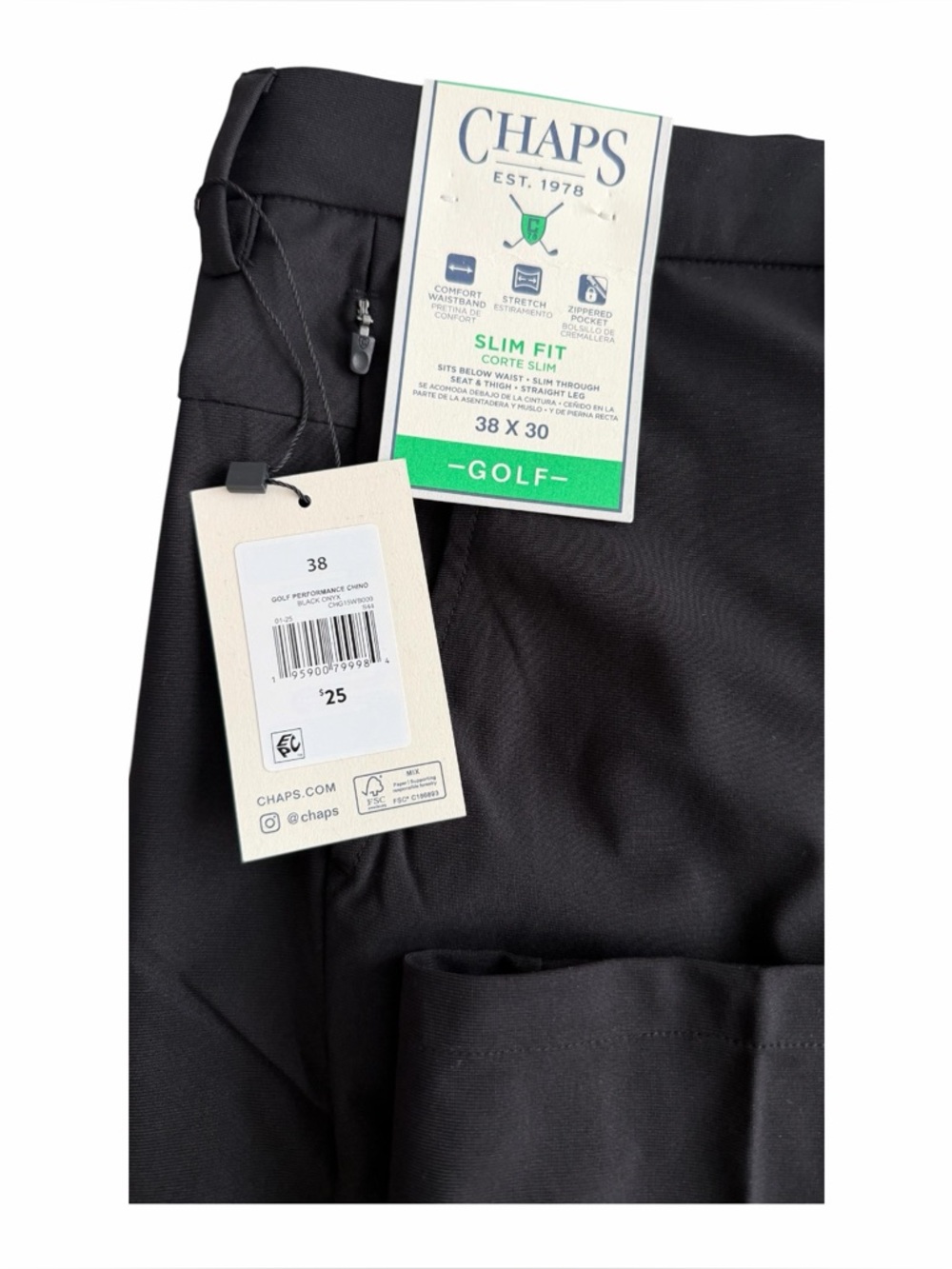 Chaps Black Slim Fit Golf Pants Size 38*30 men (009)